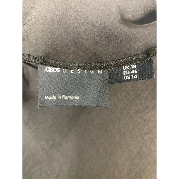 ASOS Design Black Matte Satin Maxi Slip Dress Women’s Size 14 - Picture 4 of 7